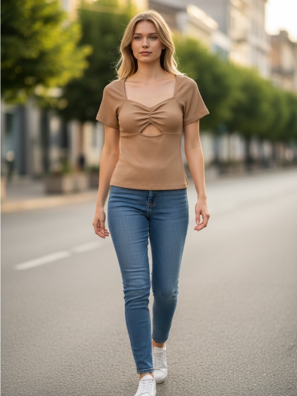 Melrose and Market Short Sleeve Top, Color Tan, Size Small - Picture 9 of 9